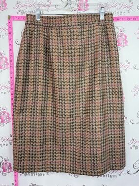 Conrad C collection skirt wool houndstooth vintage Midi Pencil Brown Plaid